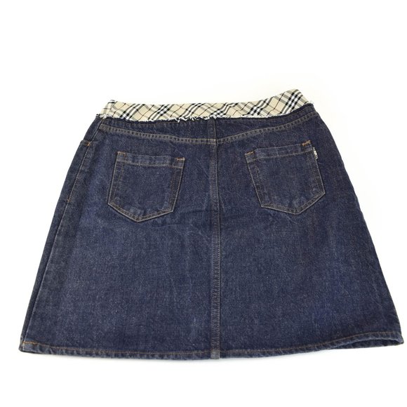 BURBERRY: Blue, Denim & "Nova Check" A-Line Skirt - Picture 3 of 8